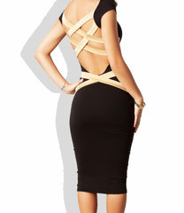 Robe tube femme couleur noir avec rayures dorée - mode féminine - Mod SOLANA