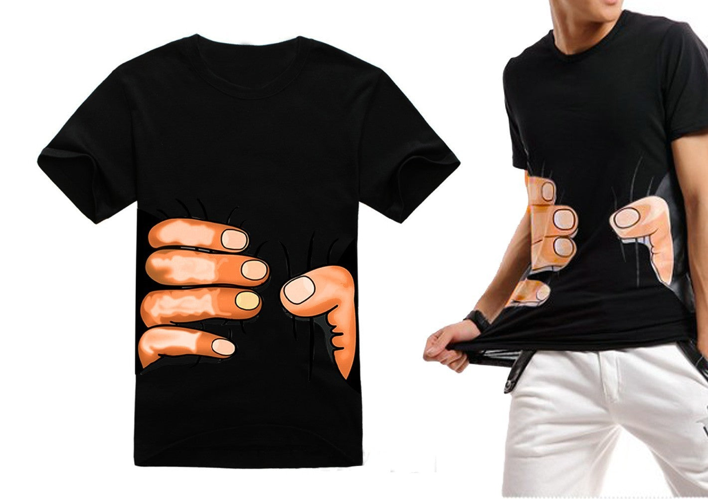 Tee-shirt manches courtes Effet 3D main serrant le corps -Mod SQUEEZE HAND