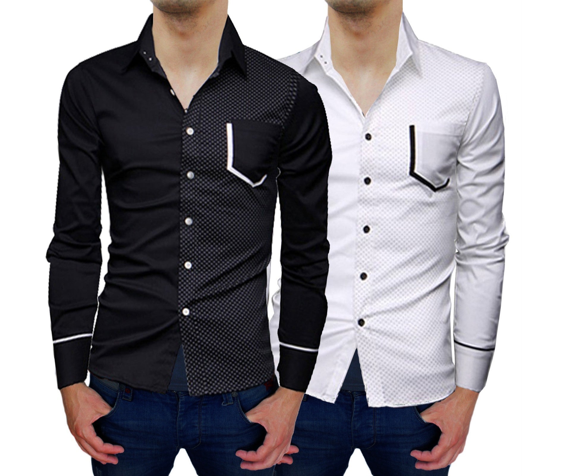 Chemise asymétrique homme -manches longues -cintrée pois á contraste -Mod PRINCE