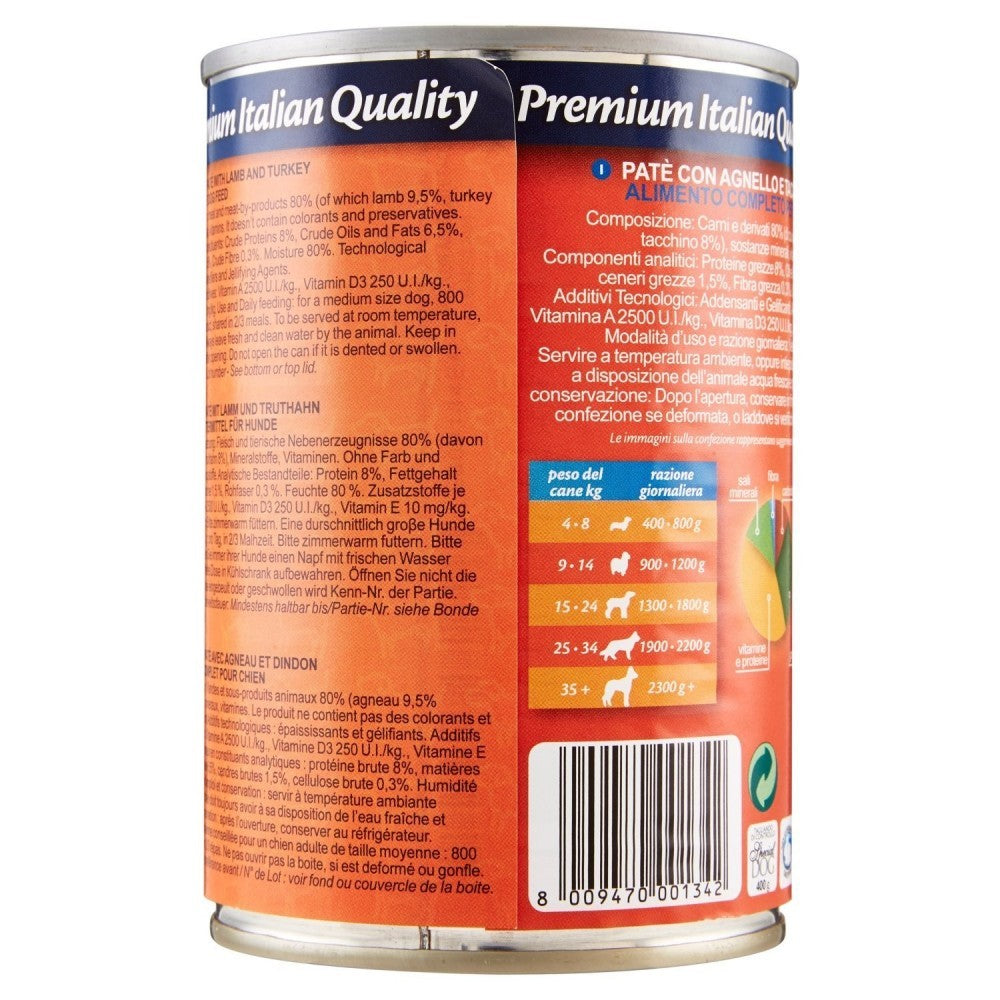 Pâte spéciale pour chien d'agneau et de dinde 400g avec vitamines