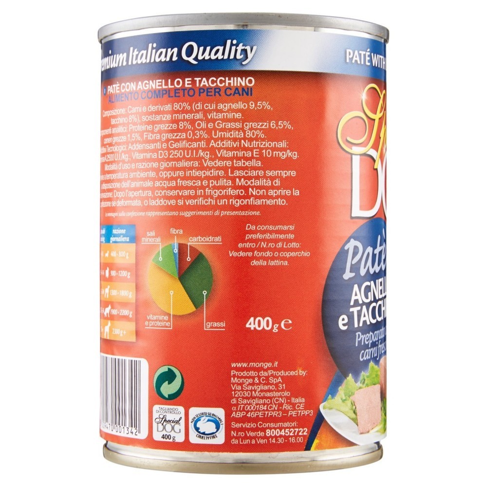 Pâte spéciale pour chien d'agneau et de dinde 400g avec vitamines