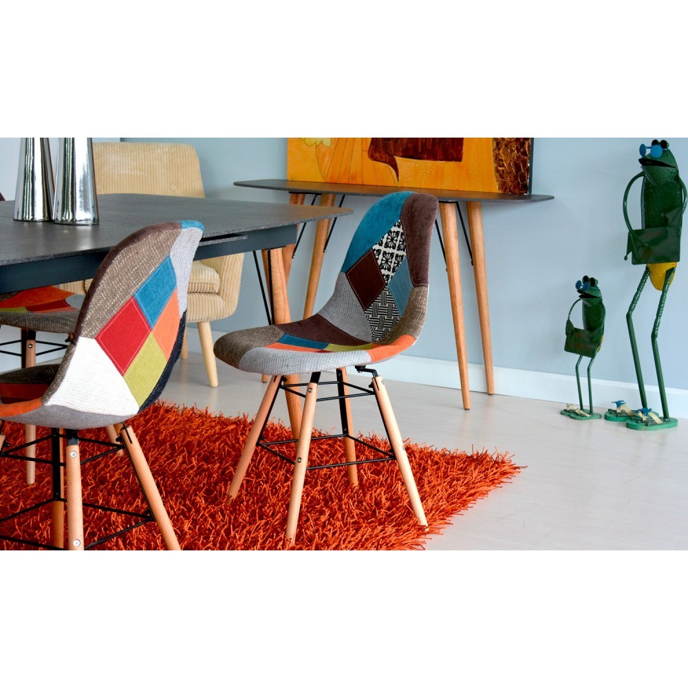 252588 Pack 3 chaises Patchdesign WE TAKE HOME pieds en bois de hêtre