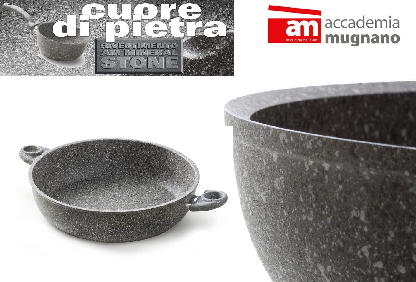 Cocotte -Sauteuse 2 poignées - antiadhésive diametre 28cm effet pierre