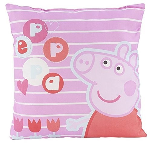 Coussin PEPPA PIG (42x42cm) microfibre rose et motif de fleur - chambre enfant