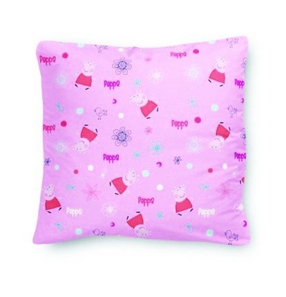 Coussin PEPPA PIG (42x42cm) microfibre rose et motif velo - chambre enfant