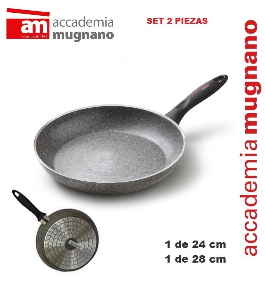 Set 2 Poêles -  de 24 et 28cm de diam effet pierre - Diamond Tech - LINEA DURA