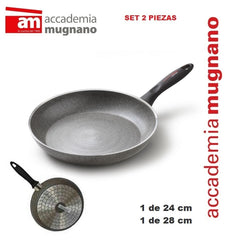 Set 2 Poêles -  de 24 et 28cm de diam effet pierre - Diamond Tech - LINEA DURA