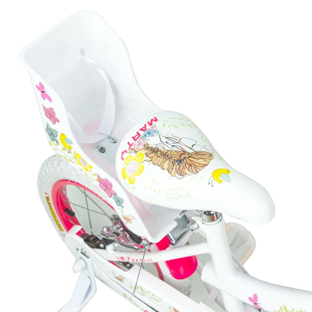 Vélo fille BKT MARTY taille 14" 3-6 ans avec panier et siège poupée
