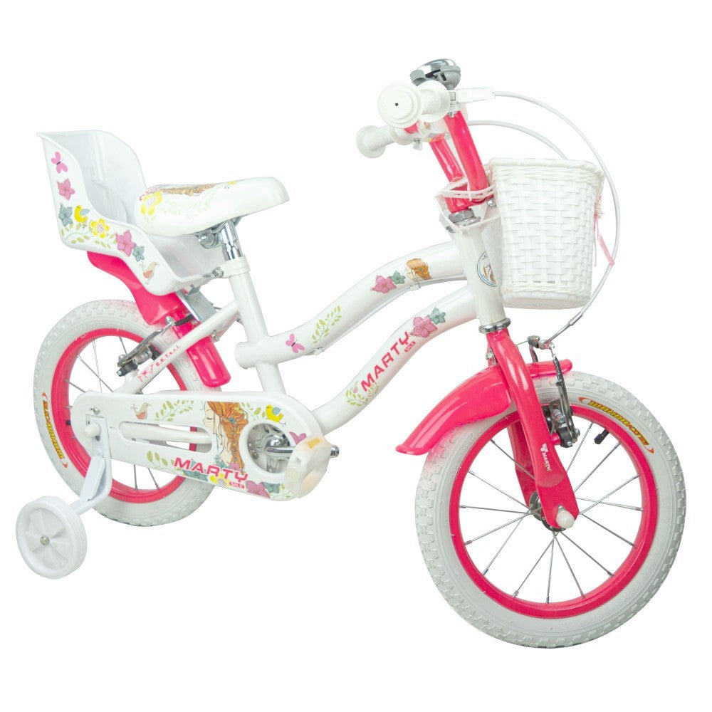 Vélo fille BKT MARTY taille 14" 3-6 ans avec panier et siège poupée