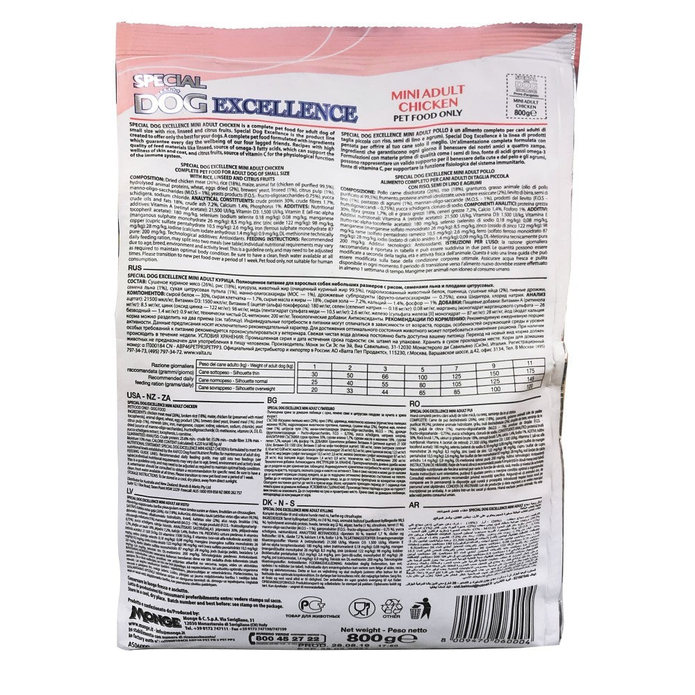 800g Special Dog Excellence MINI ADULTE poulet, riz, graines de lin et d'agrumes