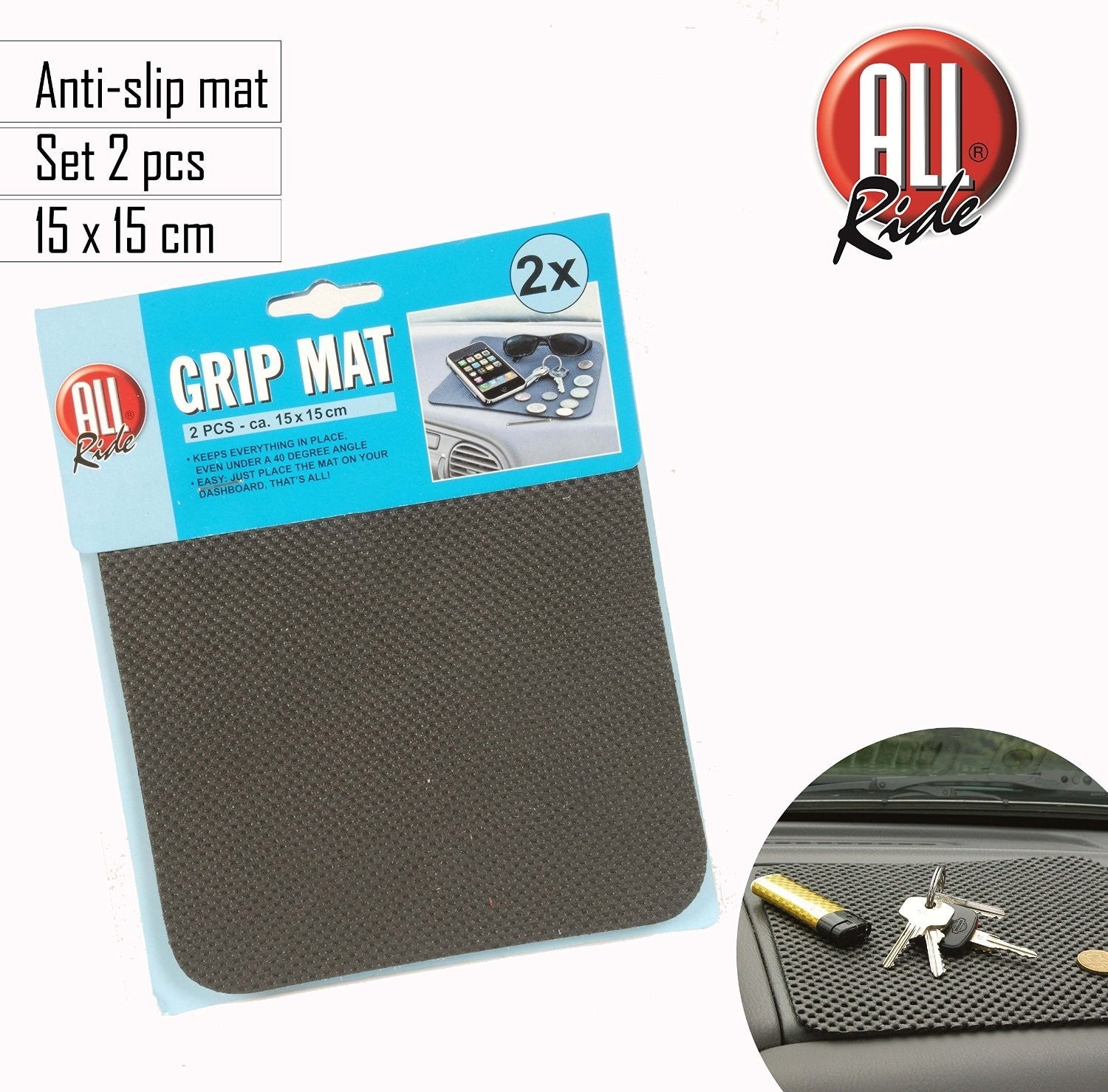 Set 2 tapis antidérapantes 15X15 cm pour voiture - tableau de bord- GRIPMAT