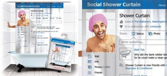 Rideau de douche "réseau social" 180x180 cm avec une fenêtre transparente