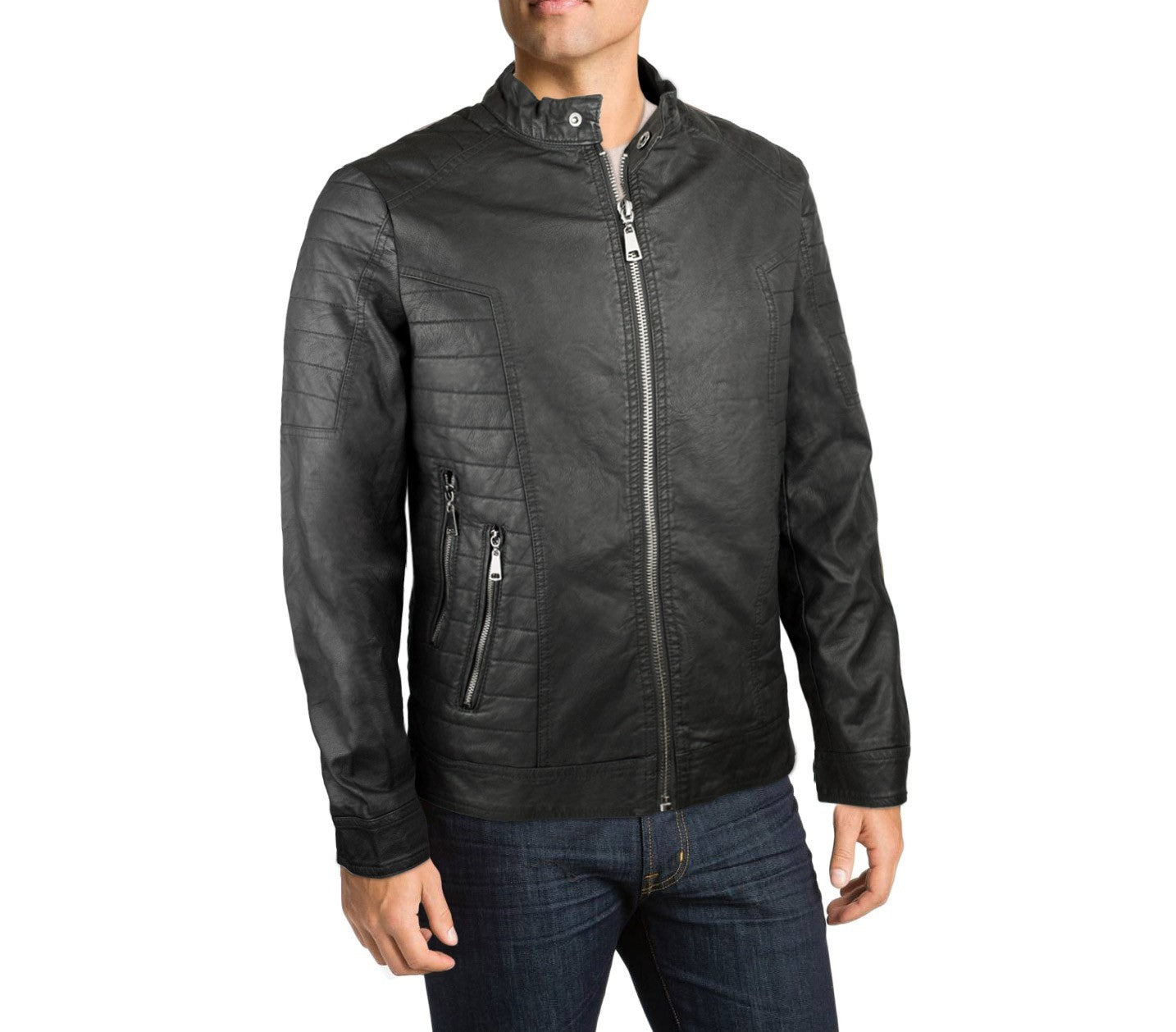 L179 Veste en similicuir pour homme NEW BRAMS modèle CASEY noir slim fit