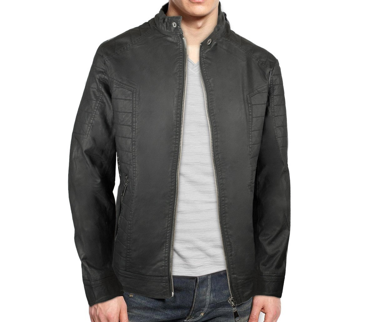 L179 Veste en similicuir pour homme NEW BRAMS modèle CASEY noir slim fit