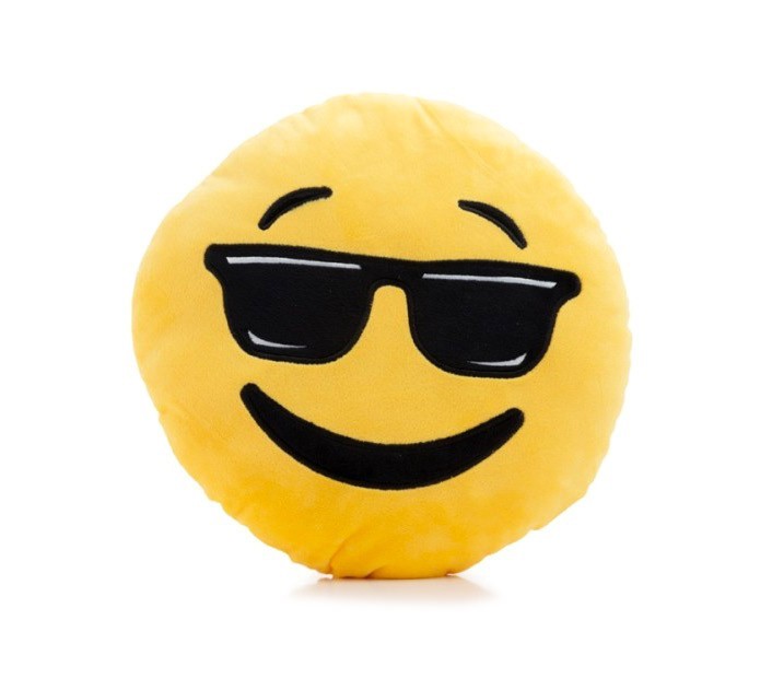 621042 Coussin décoratif émoticône motif tête avec lunettes de soleil 30 cm ø