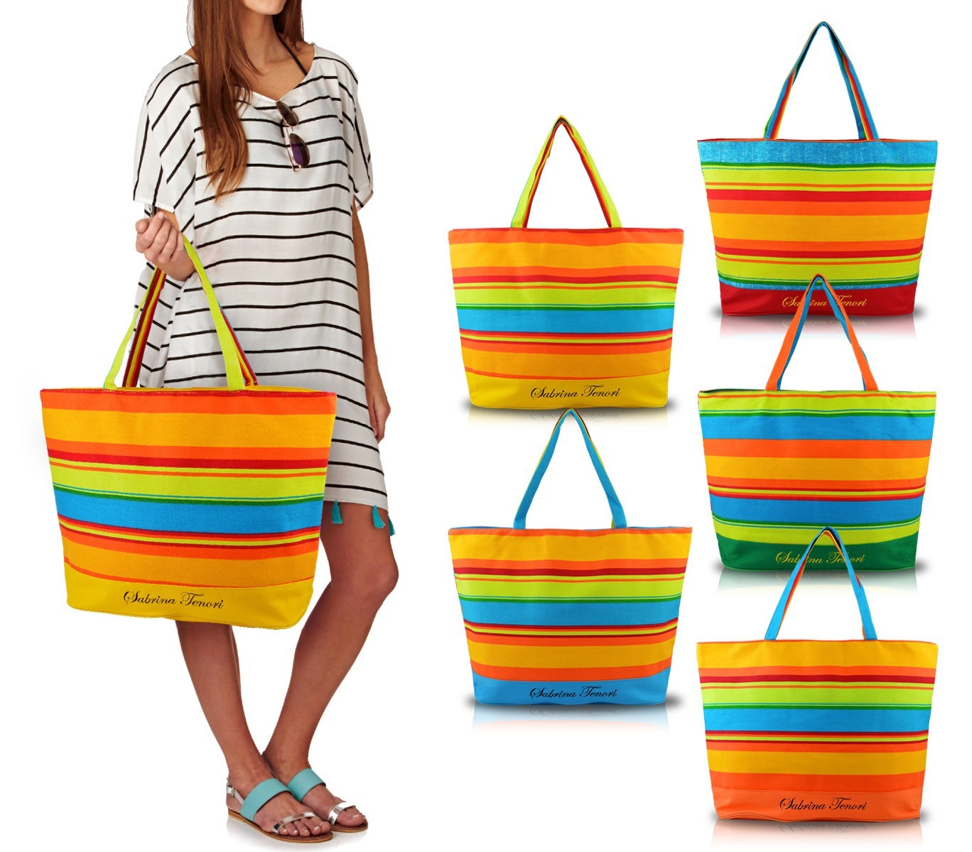 Sac de plage SABRINA modèle FULL COLOR spacieux en tissu avec fermeture zip