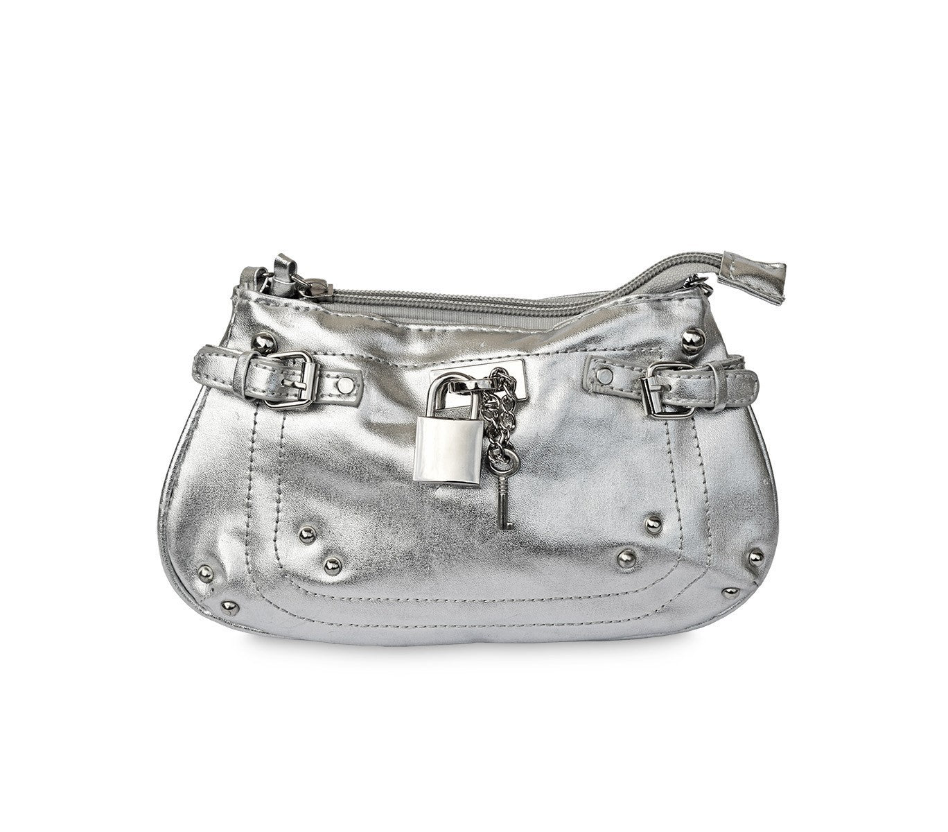 Sac à main - Pochette - en faux cuir laminé avec détails chaine et cadenas