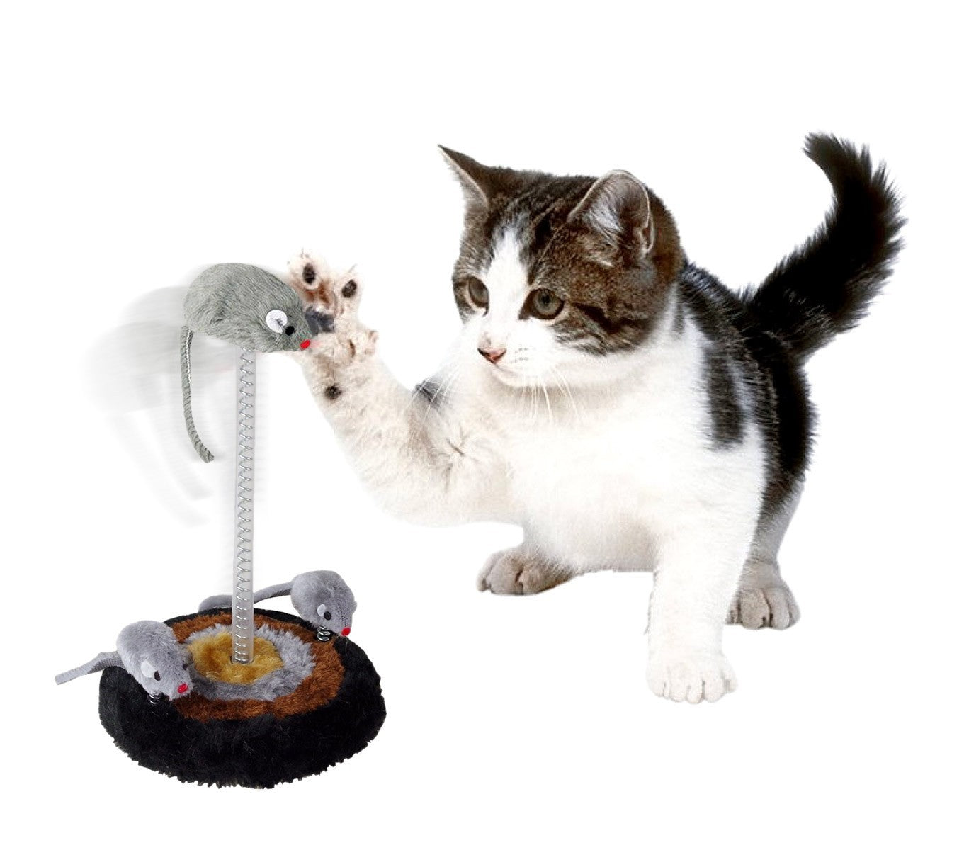 15971 Jeu pour chats base 14.5 x 26cm griffoir en peluche et souris oscillante