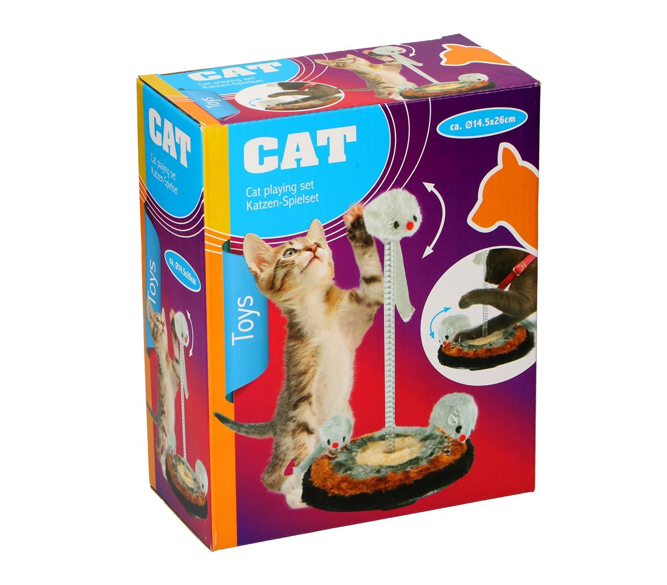 15971 Jeu pour chats base 14.5 x 26cm griffoir en peluche et souris oscillante