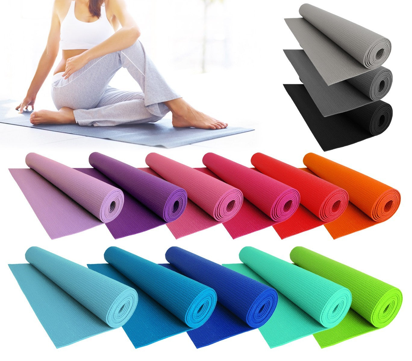 Tapis CONFORT pour le yoga, fitness, remise en forme 173x61cm x 3mm d'épaisseur