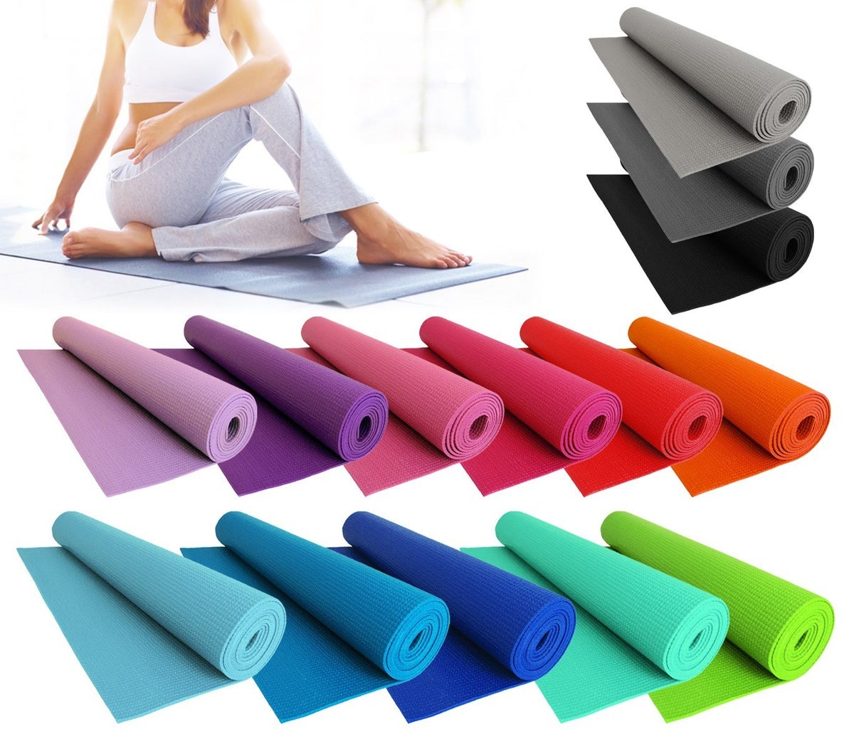 Tapis CONFORT pour le yoga, fitness, remise en forme 173x61cm x 3mm d'épaisseur