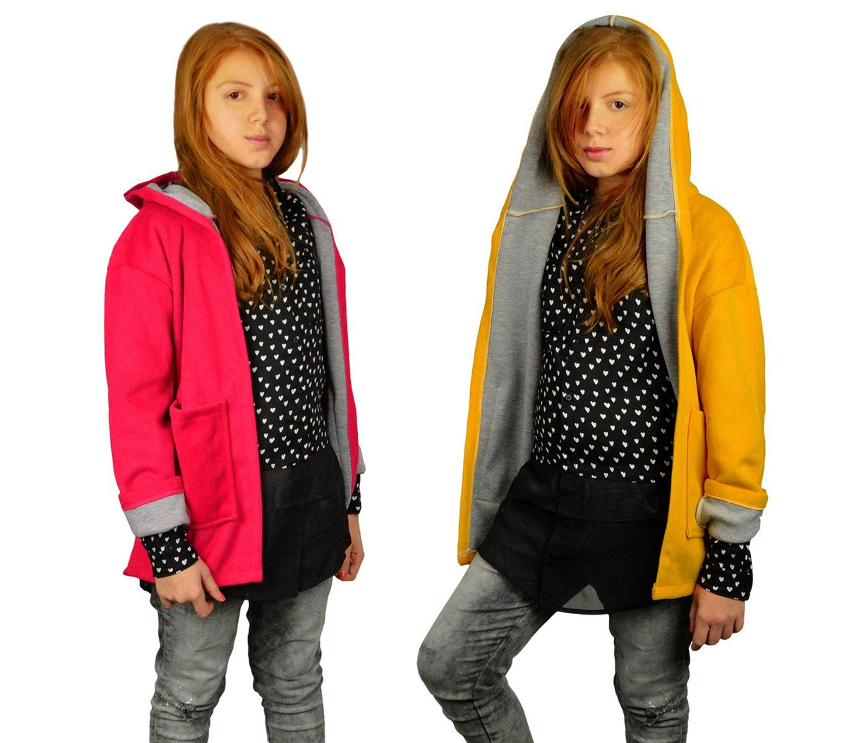 3448 Manteau pour enfant en polaire avec capuche mod. Amabel 2 couleurs 9-16 ans