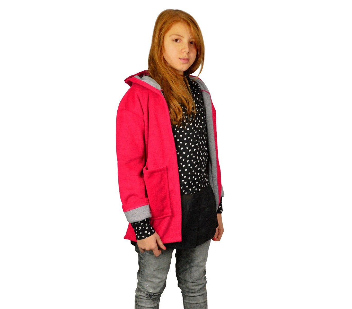 3448 Manteau pour enfant en polaire avec capuche mod. Amabel 2 couleurs 9-16 ans