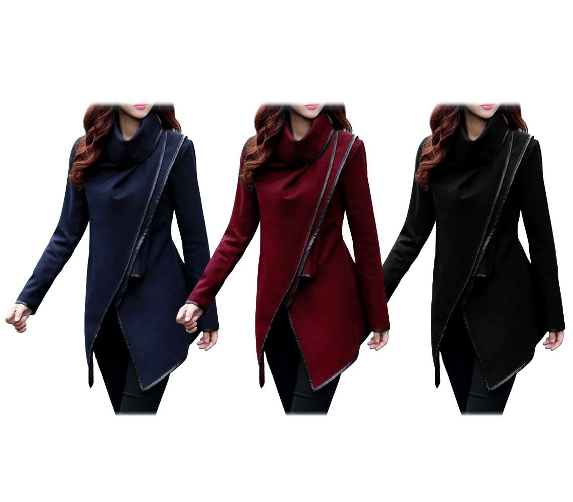 Cardigan femme asymétrique mod. Jenny style décontracté et poignets similicuir