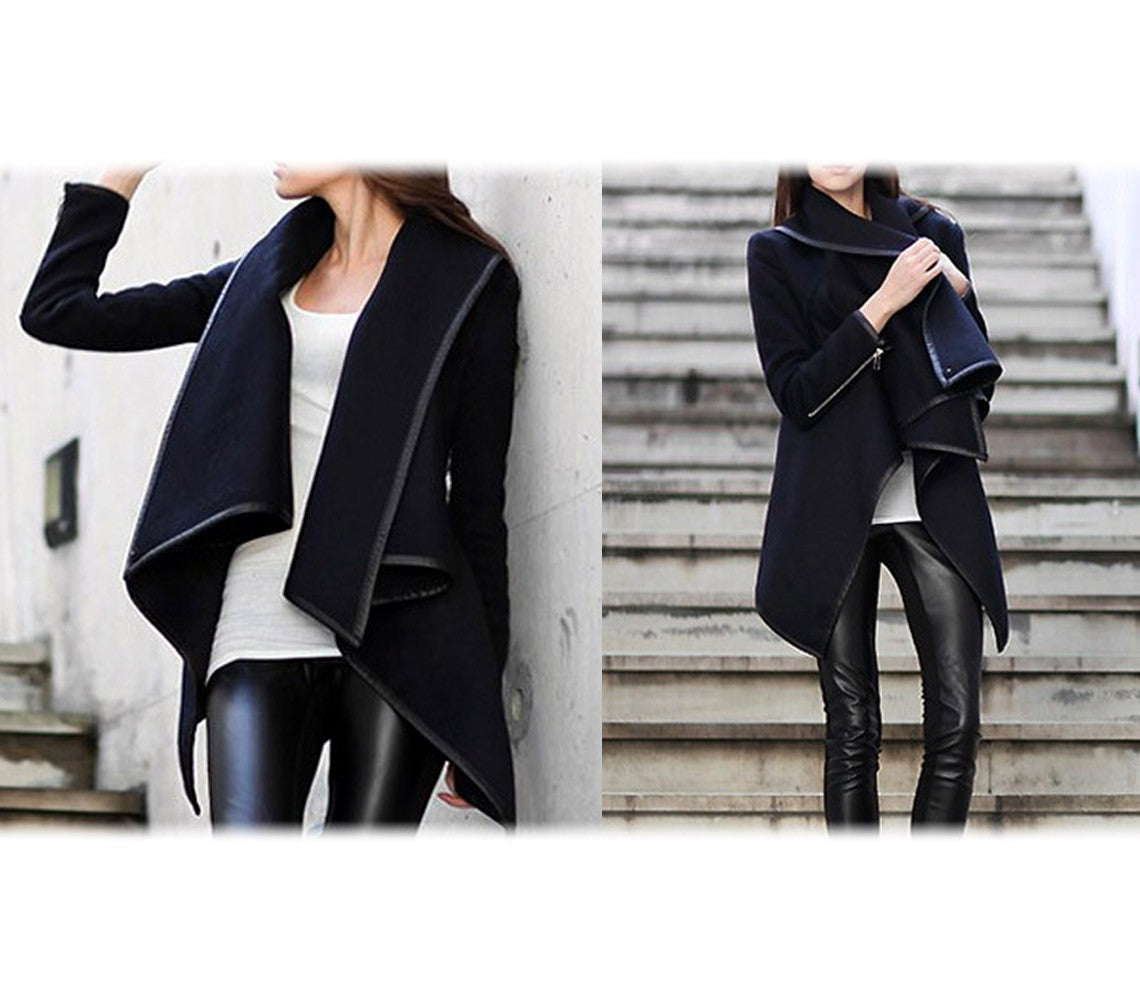 Cardigan femme asymétrique mod. Jenny style décontracté et poignets similicuir