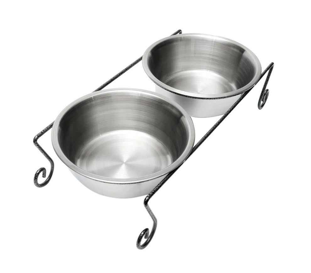 181295 Double gamelle en acier pour chiens avec support surélevé 44x21,5x11 cm