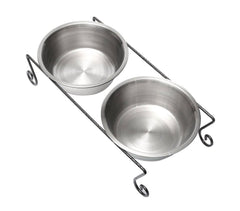 181295 Double gamelle en acier pour chiens avec support surélevé 44x21,5x11 cm