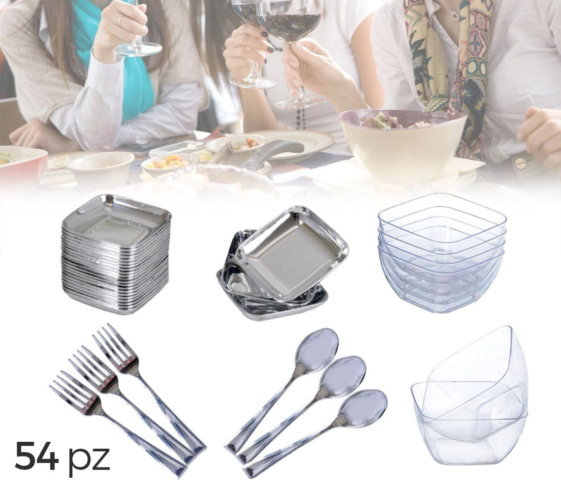 609607 - FINGER FOOD vaisselle en plastique + couverts (jeu de 54 pièces)