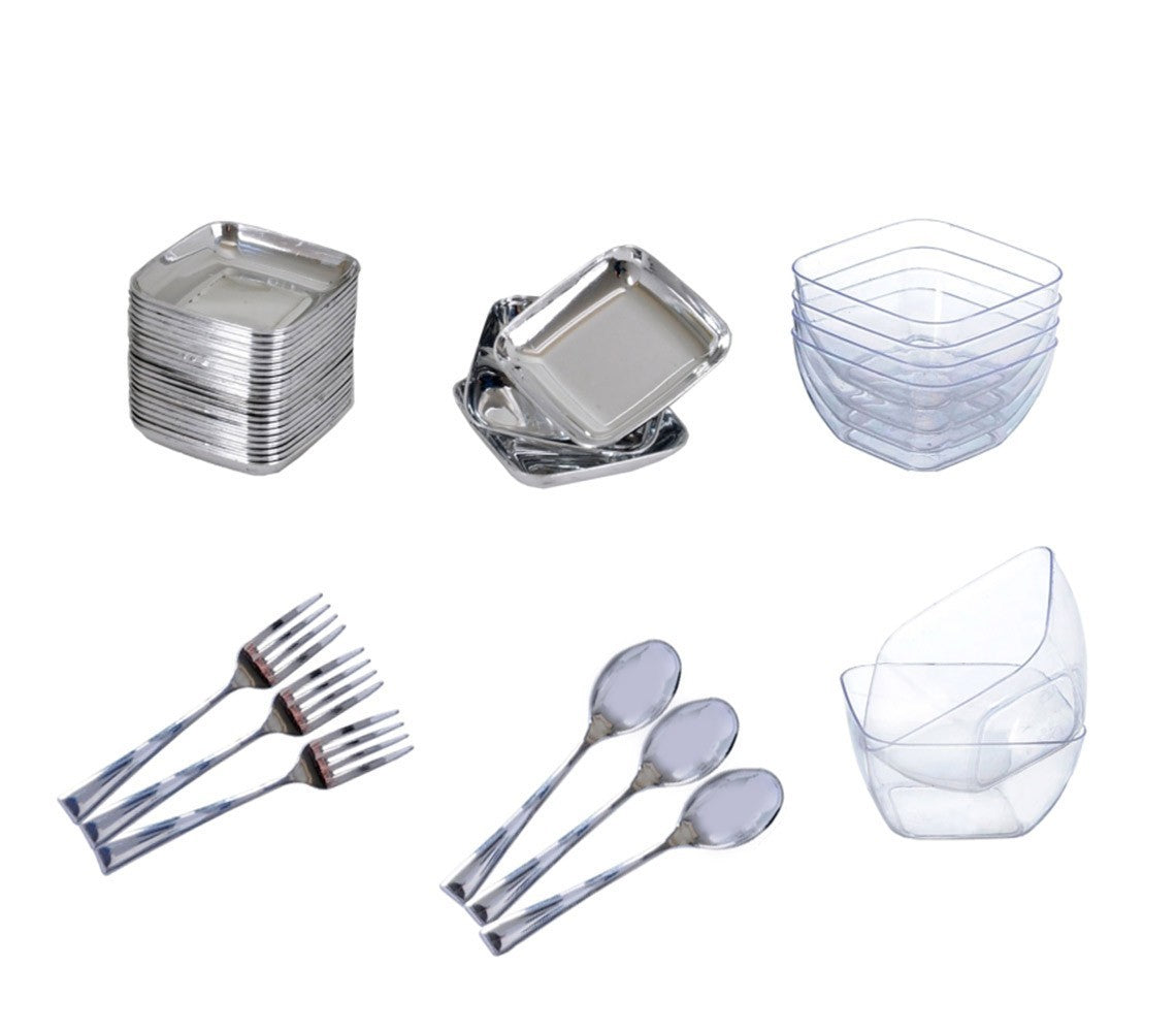 609607 - FINGER FOOD vaisselle en plastique + couverts (jeu de 54 pièces)