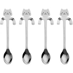 Set 4 cuillères à thé CAT avec clip de support en acier inoxydable