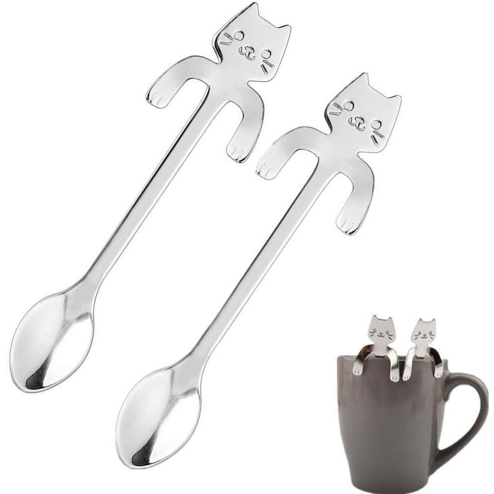Set 4 cuillères à thé CAT avec clip de support en acier inoxydable