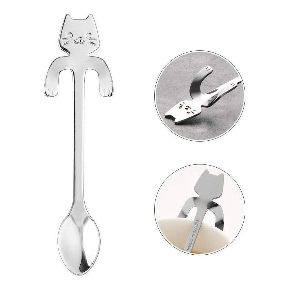 Set 4 cuillères à thé CAT avec clip de support en acier inoxydable