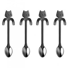 Set 4 cuillères à thé CAT avec clip de support en acier inoxydable