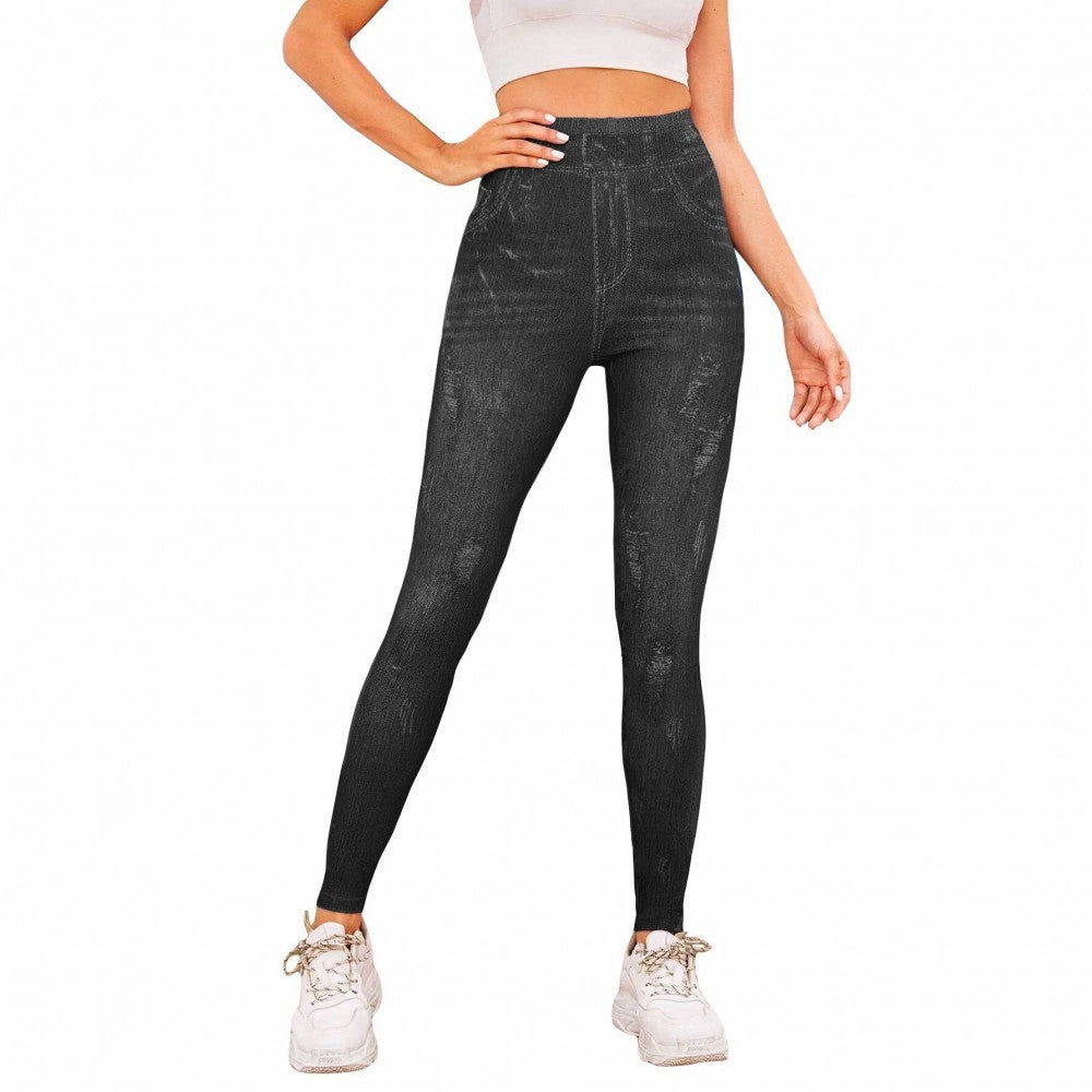 1113 Pack 2 leggings thermiques effet denim avec doublure polaire T. unique