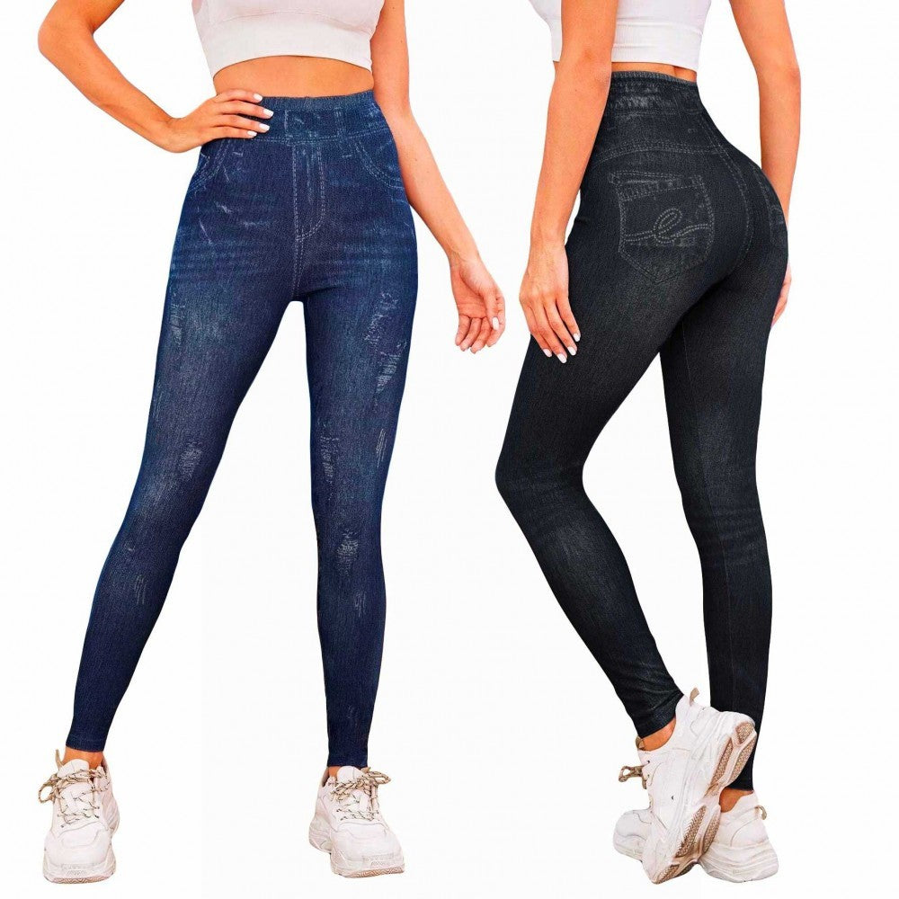 1113 Pack 2 leggings thermiques effet denim avec doublure polaire T. unique