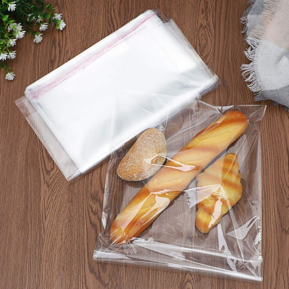 100 sachets plastiques transparents cellophane fermeture adhésive 30x44cm