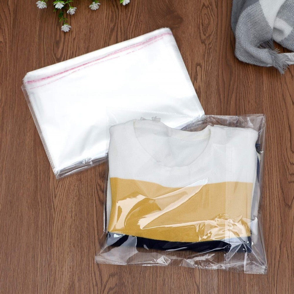 100 sachets plastiques transparents cellophane fermeture adhésive 30x44cm