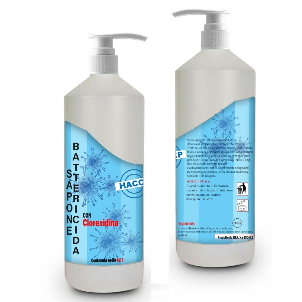 Savon mains BACTERICIDE avec détergent désinfectant chlorhexidine eudémique 1LT