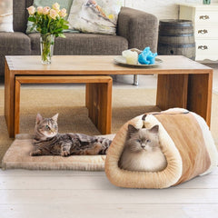 Tunnel en peluche pour chat et chien transformable en tapis