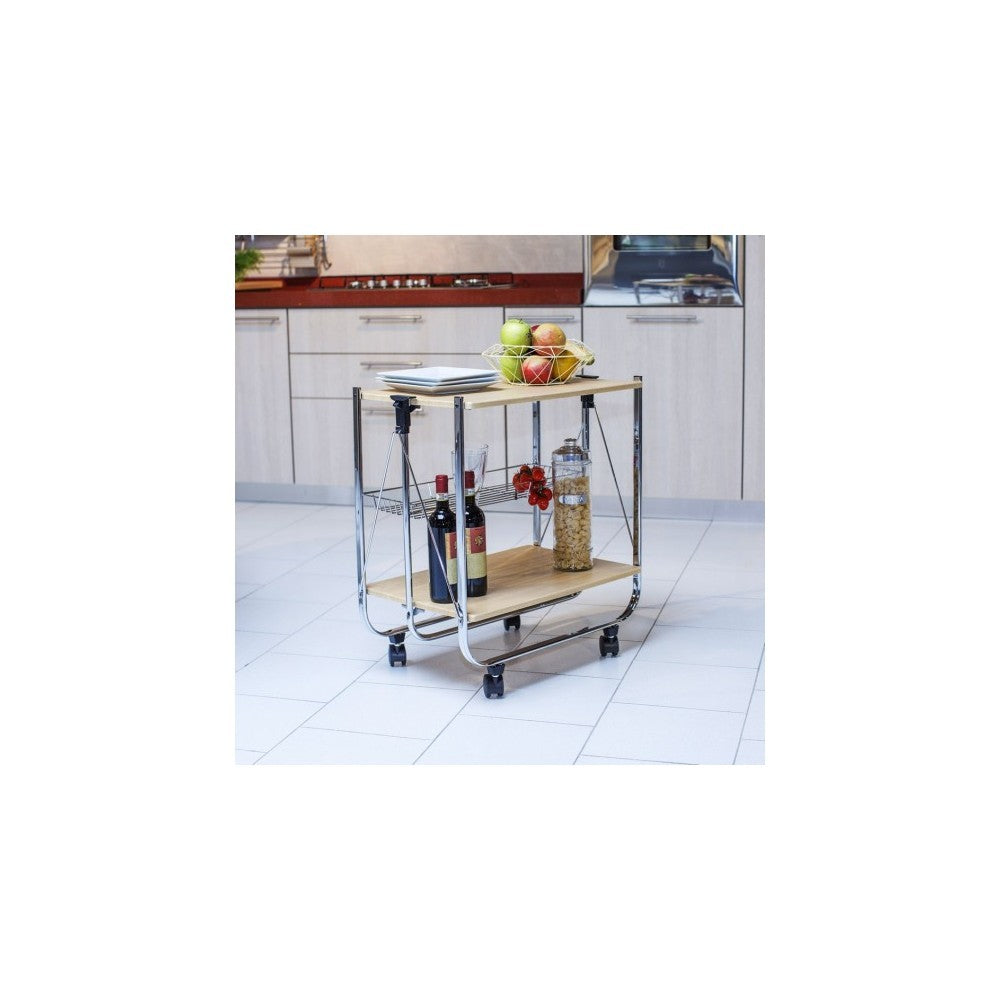 Desserte de cuisine pliable en bois OAK 40x67.5x70h cm 4 roues