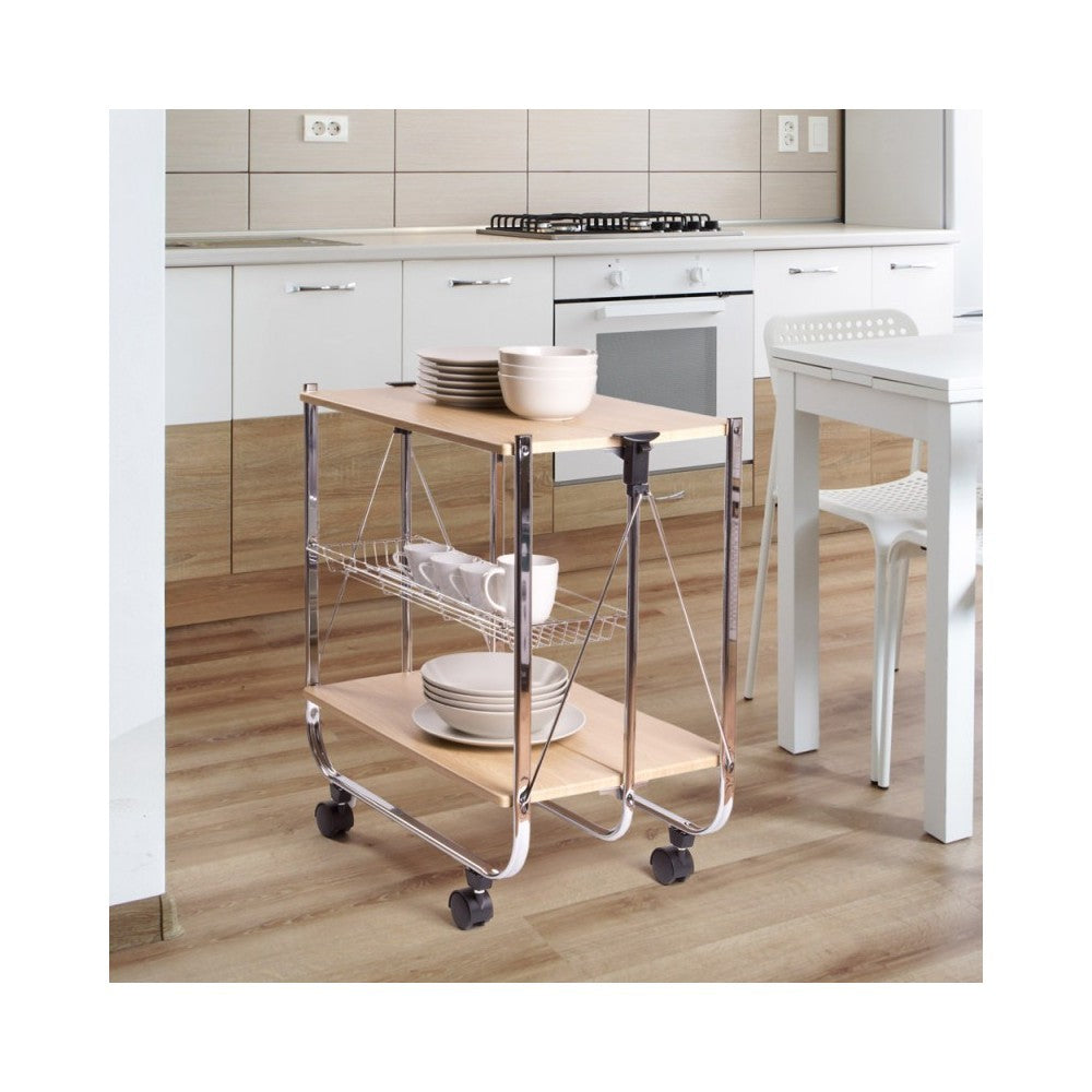 Desserte de cuisine pliable en bois OAK 40x67.5x70h cm 4 roues
