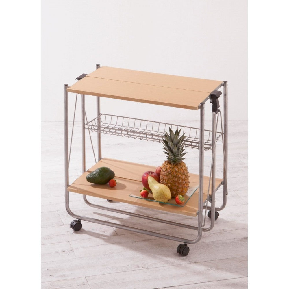 Desserte de cuisine pliable en bois OAK 40x67.5x70h cm 4 roues