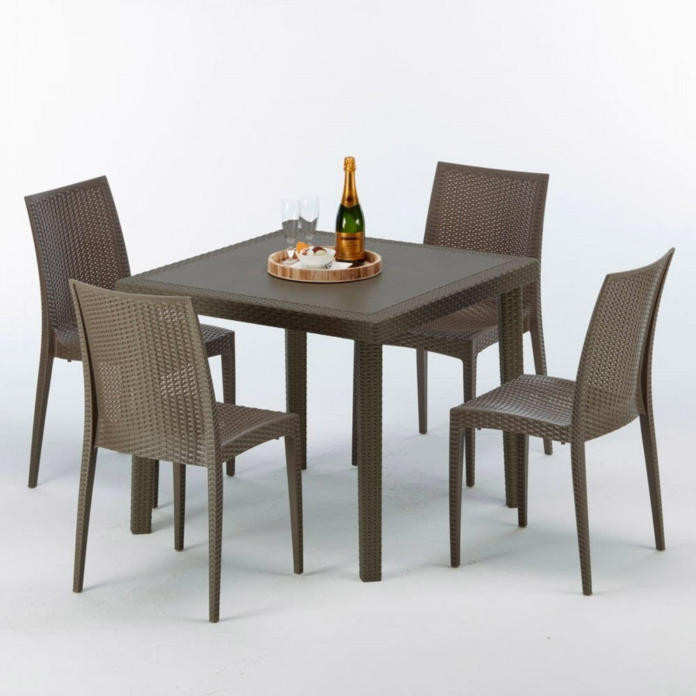 Table Figaro KROPLAST en résine de rotin gaufré pour extérieur 79x79xh72 cm