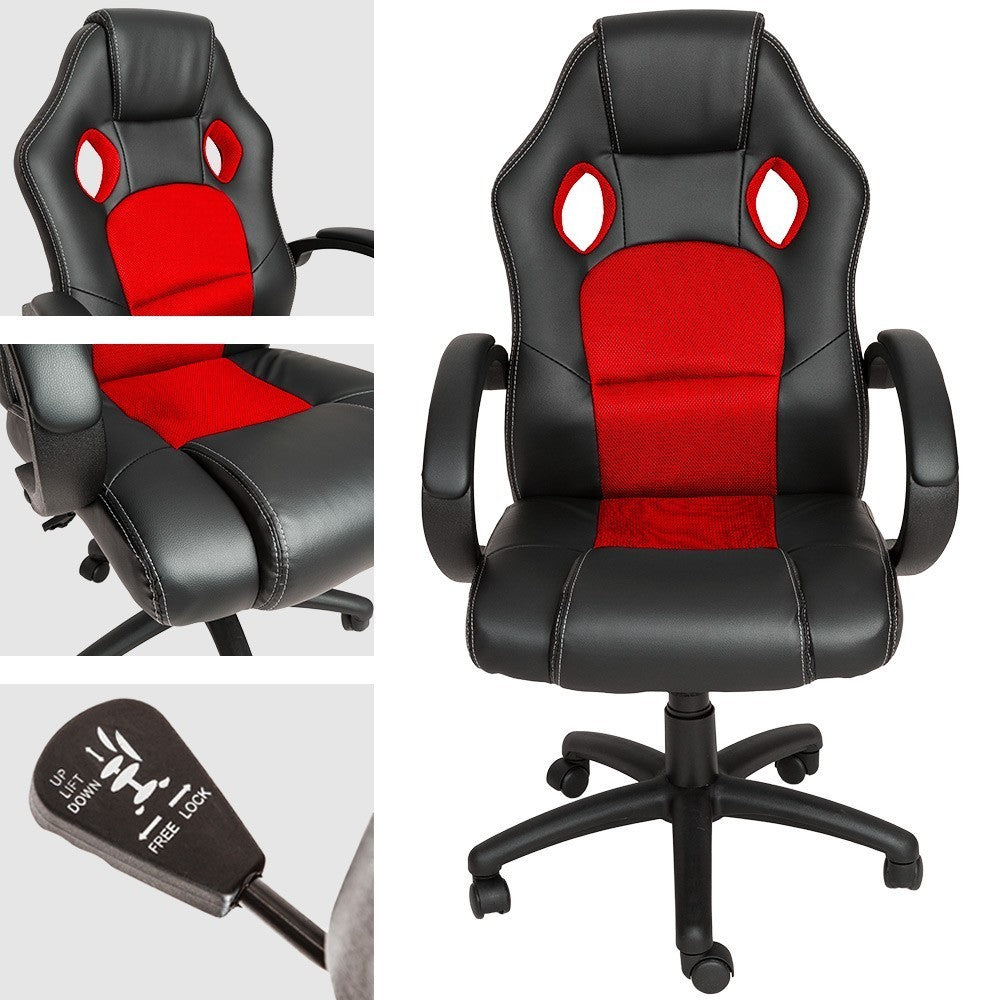 Chaise de bureau Gaming Racer en éco-cuir 4 roues pivotantes et directionnelles