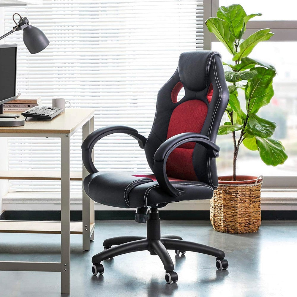 Chaise de bureau Gaming Racer en éco-cuir 4 roues pivotantes et directionnelles