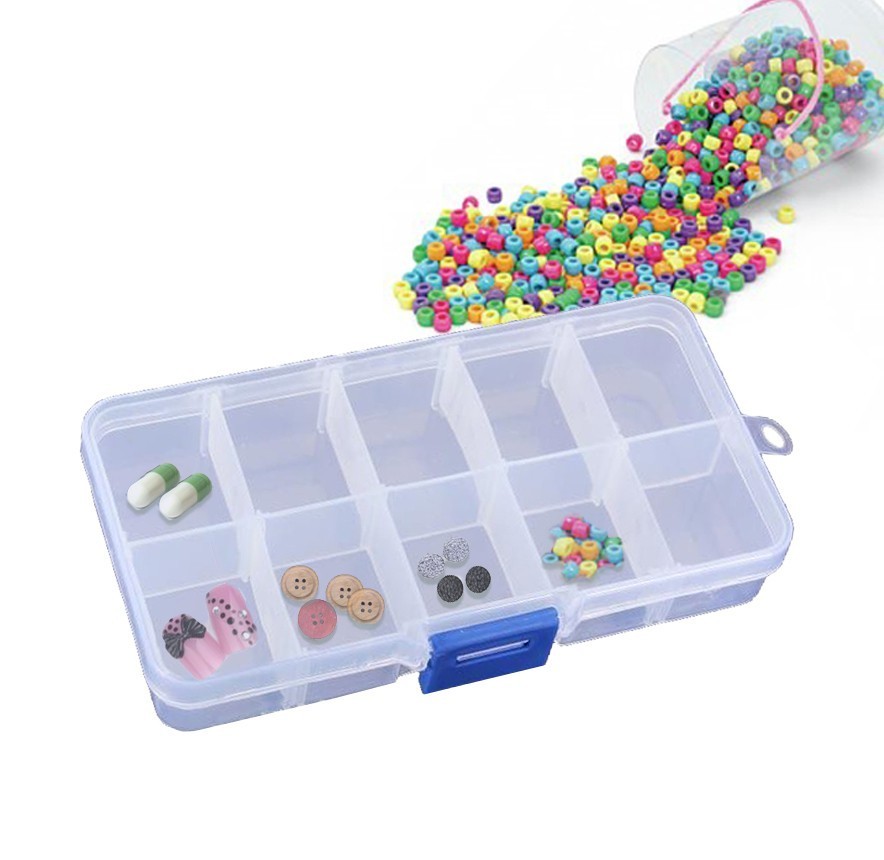 Mini boîte organisateur plastique avec 10 compartiments 13 x 6,5 x2,5cm